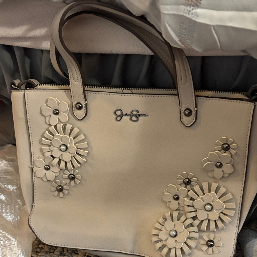 Jessica Simpson Cream Floral Applique Tote